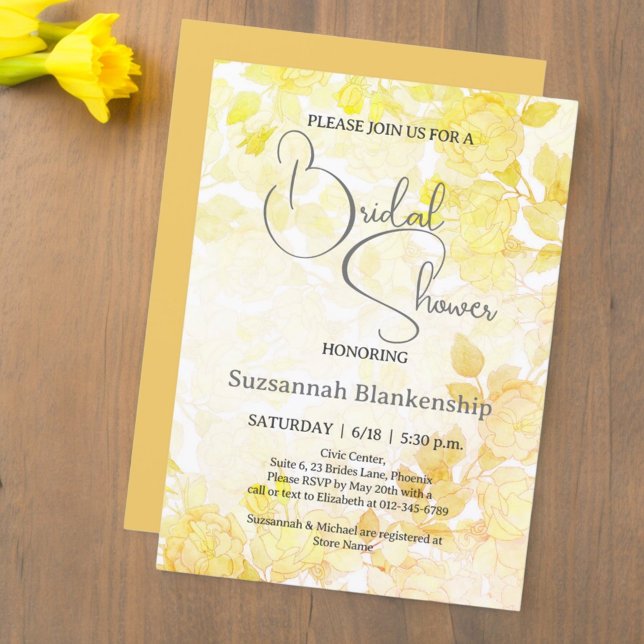 Invitación Sutil Pastel Floral Fondo Brillante (bridal shower invitation floral front with coordinating color back)