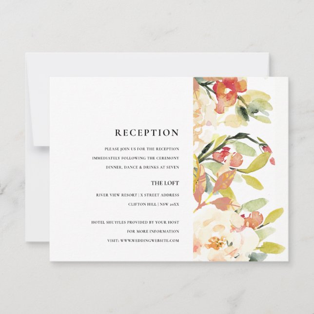 INVITACIÓN SUTIL RUBOR MELOCOTÓN ROSA FLORA DE ACUARELA RECEP (Anverso)