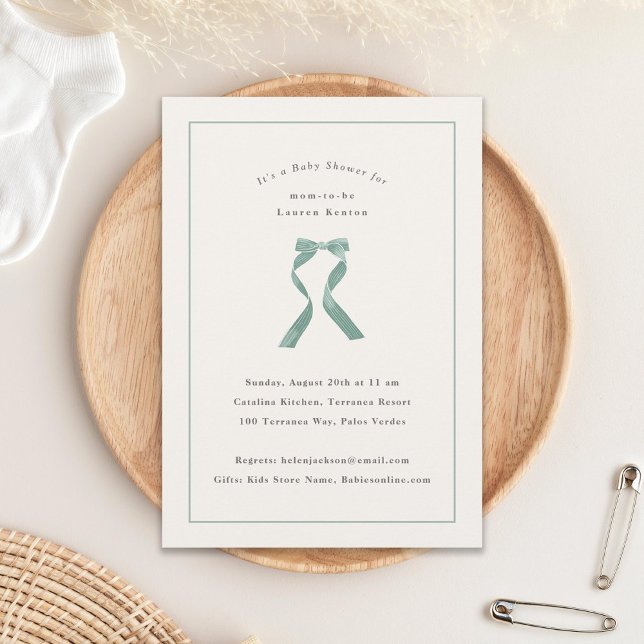 Invitación Sutil Sage Green Bow Classic Baby Shower (Subido por el creador)
