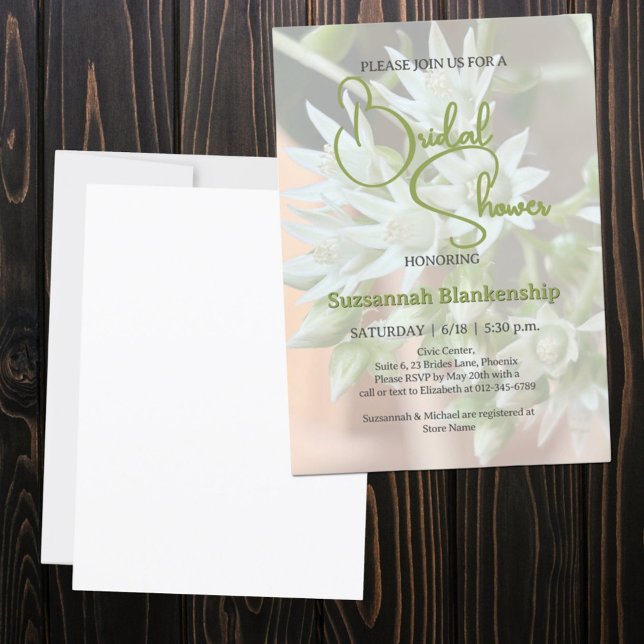 Invitación Sutil Suculento Fondo Floral Ducha Bridal (front and back bridal shower template invitation)