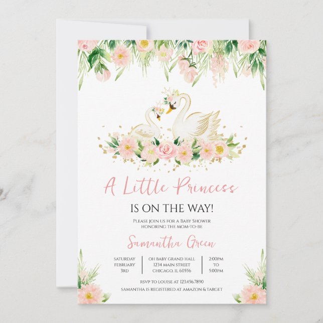 Invitación Swan Baby Shower (Anverso)