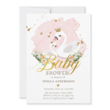 Swan Baby Shower invita Chica Princesa Rosa Oro