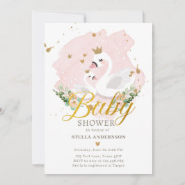 Invitación Swan Baby Shower invita Chica Princesa Rosa Oro