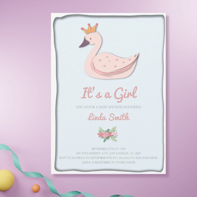 Invitación Swan de princesas modernas es un Baby Shower Chica (Subido por el creador)