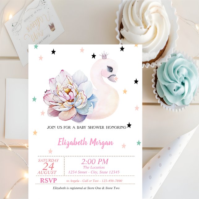 Invitación Swan, flor, estrellas, Princesa Baby Shower (Subido por el creador)