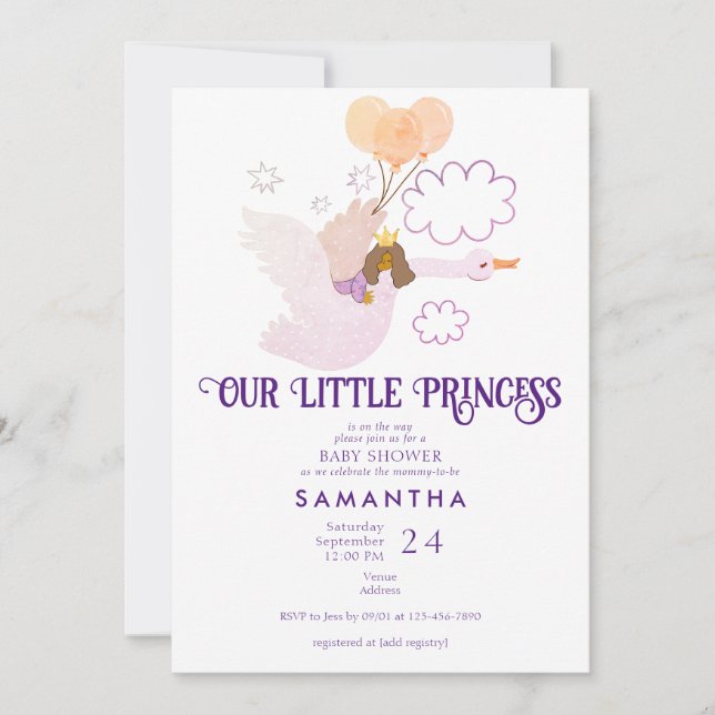 Invitación Swan Little Princess Fairytale Chica Baby Shower (Anverso)