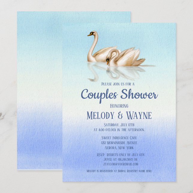 Invitación Swan Love Elegance Couples Shower (Anverso / Reverso)