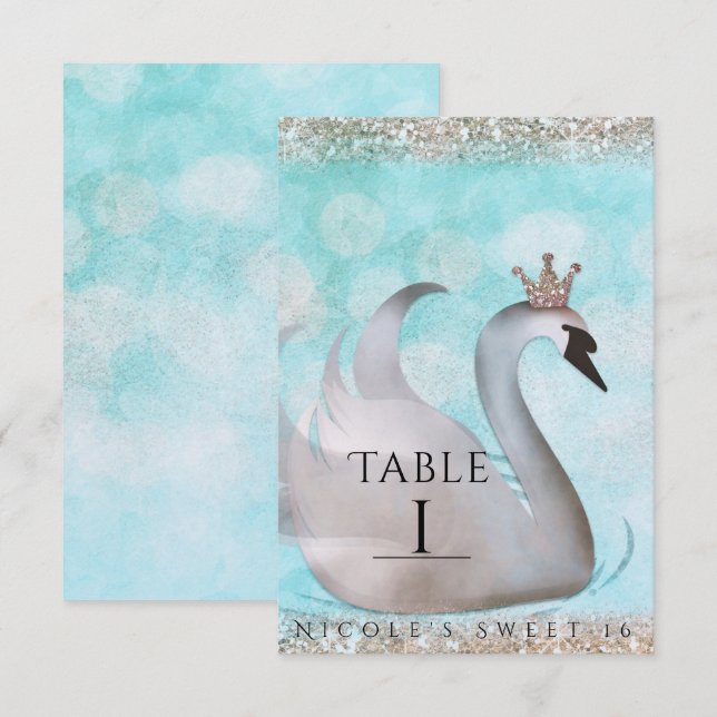 Invitación Swan Princess Gold Purpurina Fairy Tale Número de  (Anverso / Reverso)
