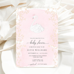 Invitación Swan Princess Pink Baby Shower