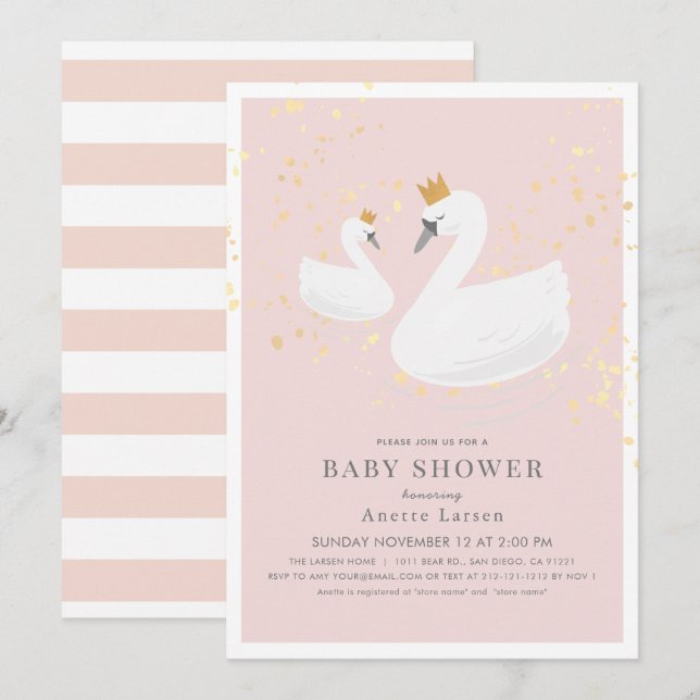 Invitación Swan Princess Pink Baby Shower (Anverso / Reverso)