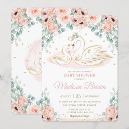 Invitación Swan Princess Rubor Pink Floral Baby Shower
