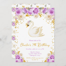 Invitación Swan Purple y Gold Rosas Fiesta de Cumpleaños