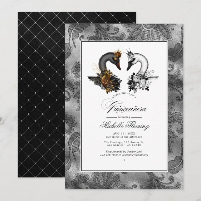 Invitación Swan Quinceañera (Anverso / Reverso)