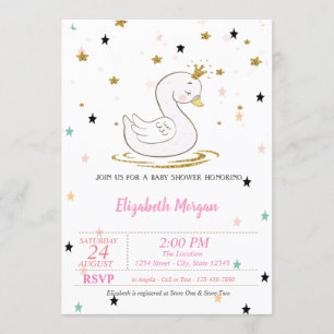 Invitación Swan, Tiara, Stars, Princesa Baby Shower
