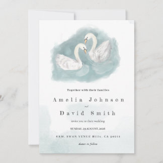 Invitación Swan watercolor themed elegant wedding invitation