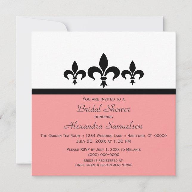 Invitación Swanky Fleur De Lis Bridal Shower, rosa (Anverso)
