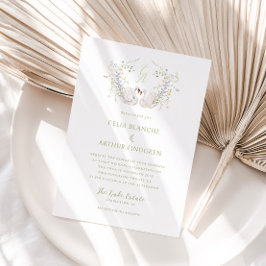 Invitación Swans Floral Monogram Crest Wedding