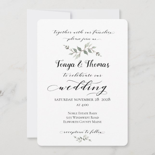 Invitación Swash Font Calligraphy Boda Blanco negro (Anverso)