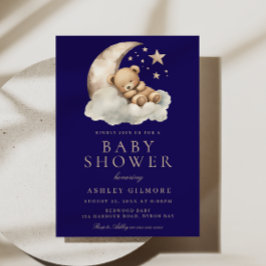 Invitación Sweeping Bear Midnight Blue Baby Shower