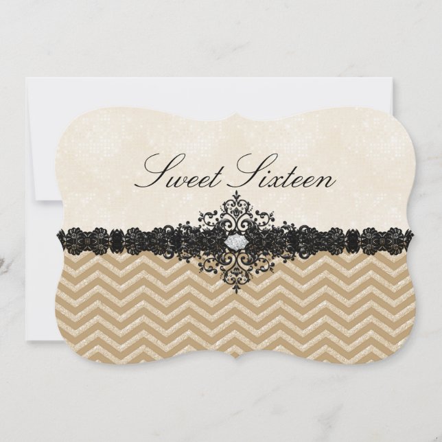 Invitación Sweet16 con Glitter Chevron y Damask do (Anverso)