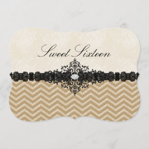 Invitación Sweet16 con Glitter Chevron y Damask do