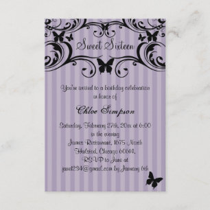 Invitación Sweet16 Mariposa Morada y Negra