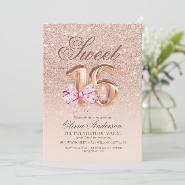 Invitación Sweet16 Rosa de cumpleaños fiesta de cumpleaños de (Anverso de pie)