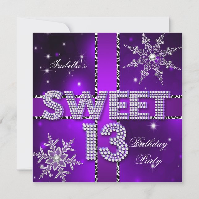 Invitación Sweet 13 13th Birthday Purple Winter Wonderland (Anverso)