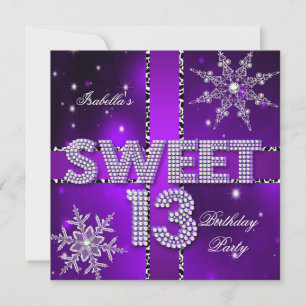 Invitación Sweet 13 13th Birthday Purple Winter Wonderland