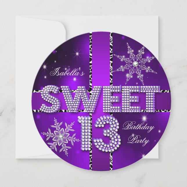 Invitación Sweet 13 13th Birthday Purple Winter Wonderland (Anverso)