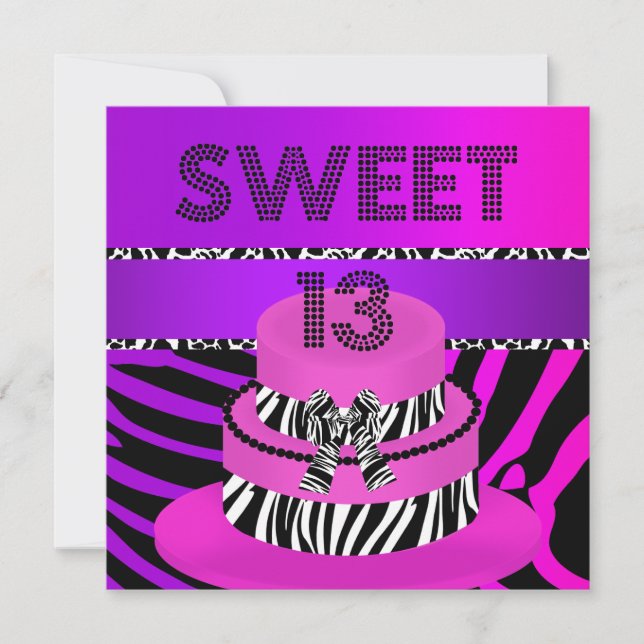Invitación Sweet 13 13th Birthday Zebra Púrpura Pastel rosa (Anverso)