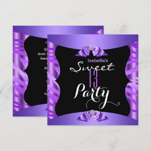 Invitación Sweet 13 Cute Purple Zebra Black Birthday Party 4