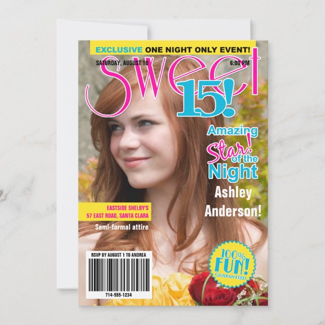 Invitación Sweet 15 Birthday Invitation Teen Fashion Magazine (Anverso)