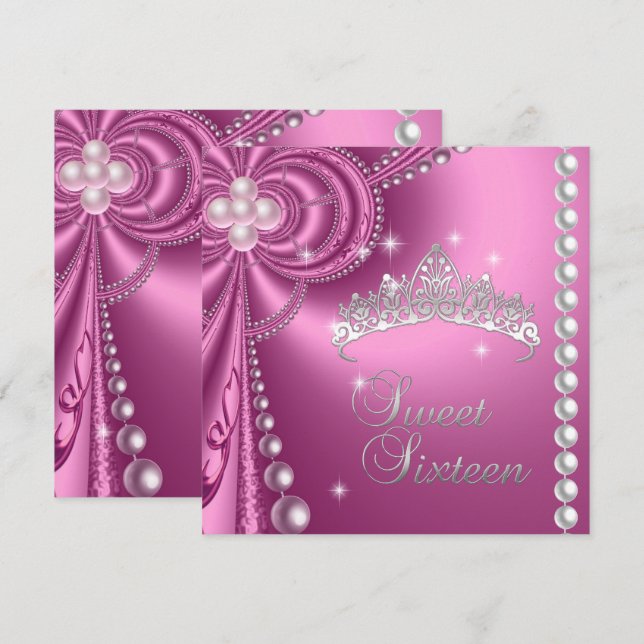 Invitación Sweet 16 16th Birthday Silver White Pink Pearl (Anverso / Reverso)