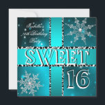 Invitación Sweet 16 16th Birthday Verde azulada Winter Wonder<br><div class="desc">Dulce 16, Dulce Dieciséis Cumpleaños Party, Azul Verde azulado, Vaca Trim e Invierno Wonderland Snowflakes, Blanco Negro, chicas adolescentes de la Fiesta del Cumpleaños Adolescente simple, limpio, diseño, Chicas de la Fiesta del Cumpleaños 16, Personalizar con sus propios detalles y edad. Plantilla para Dulce 16, 16, Quinceanera 15, 18, 20,...</div>
