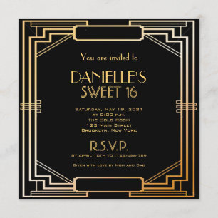 Invitación Sweet 16 Art Deco inspirada en El Gran 