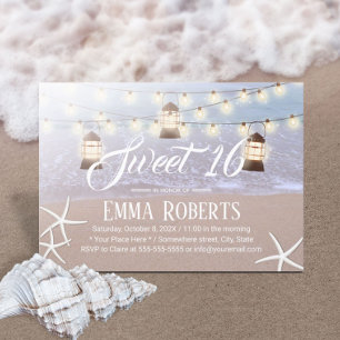 Invitación Sweet 16 Beach Starfish String Lights & Lanterns