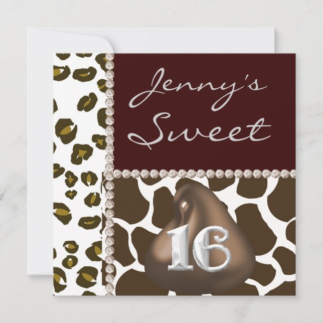 Invitación SWEET 16 Besos de chocolate y Fiesta de impresión  (Anverso)