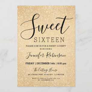 Invitación Sweet 16 Birthday Gold Purpurina Look Paint