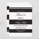 Invitación Sweet 16 Birthday Party Stripe Black White Invite<br><div class="desc">Elegantes invitaciones de Fiesta Blanca y Negra. Se incluye la impresión posterior. Cambie el texto para que se adapte a su fiesta,  perfecto para cualquier edad.  Vea la colección - ver Wow Meow para la elegante colección de rayas en blanco y negro.</div>