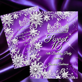 Invitación Sweet 16 Birthday Purple Silver Winter Wonderland
