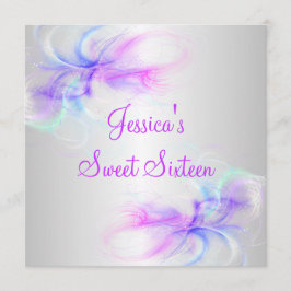Invitación Sweet 16 Birthday Silver y Pink Purple Blue Swirls