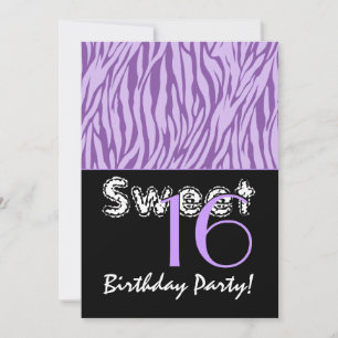 Invitación Sweet 16 Birthday Zebra Stripes Violet Purple