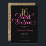 Invitación Sweet 16 Black Hot Pink Gold Purpurina Birthday<br><div class="desc">Personalizar para su evento.</div>