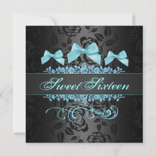 Invitación Sweet 16 Blue & Black Bow Birthday Invitation