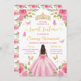 Invitación Sweet 16 Blush Pink Princess African American Girl