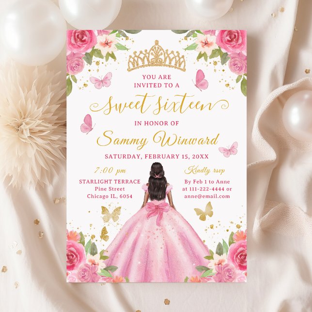 Invitación Sweet 16 Blush Pink Princess African American Girl (Subido por el creador)