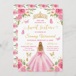 Invitación Sweet 16 Blush Pink Princess Blonde Girl