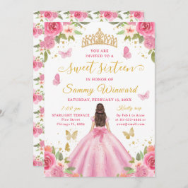 Invitación Sweet 16 Blush Pink Princess Brunette Girl