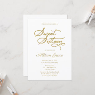 Invitación Sweet 16 Caligrafía Dorada Elegante
